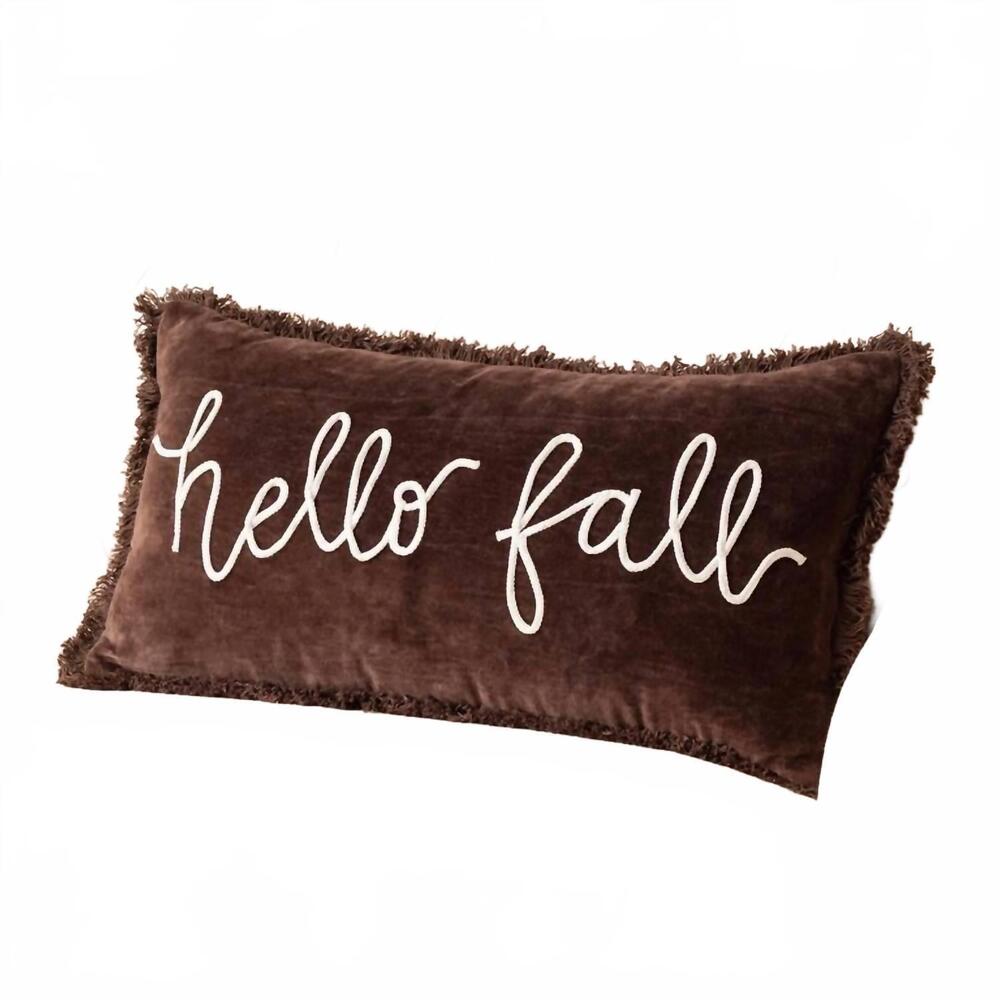 NEW AUDREY'S hello fall lumbar pillow in brown velvet